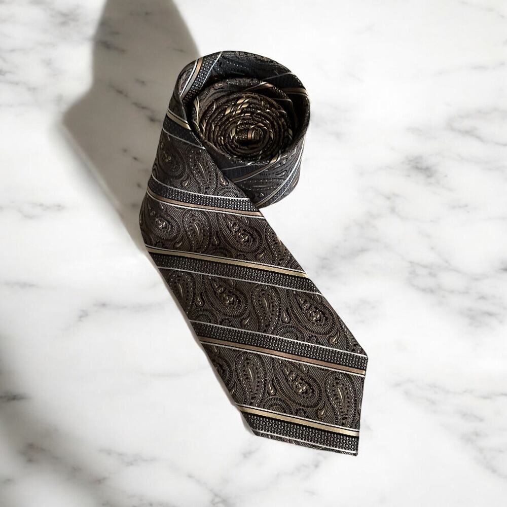 Pronto Uomo Platinum Mens NeckTie 100% Silk Handmade Paisley Jacquard NWT 36"x3"